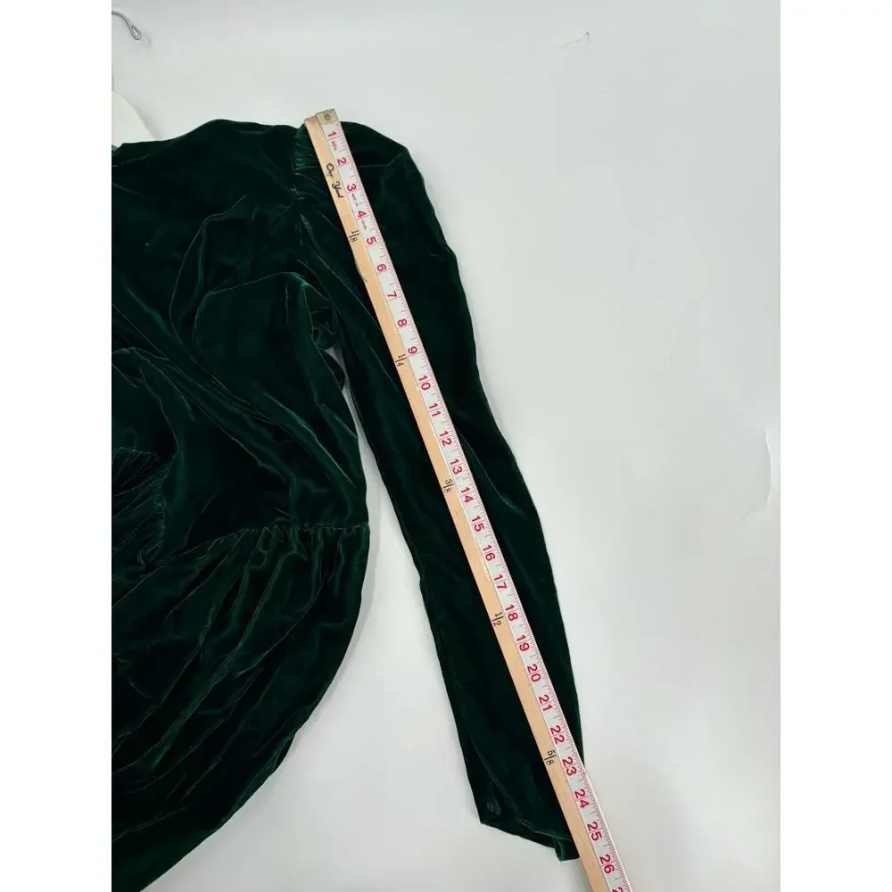 Vintage Dress Womens 8 Green Velvet Union Made Bow Back Maxi Length Holiday - Picture 16 of 16